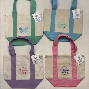 💗Trader Joe's Mini Pastel Canvas Tote Bags set of 4 NWT